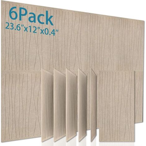 Lot de 6 panneaux acoustiques autocollants, panneaux isolants en polyester, panneaux muraux insonorisants haute densité, 60 x 30 x 1 cm, abricot (1/5)