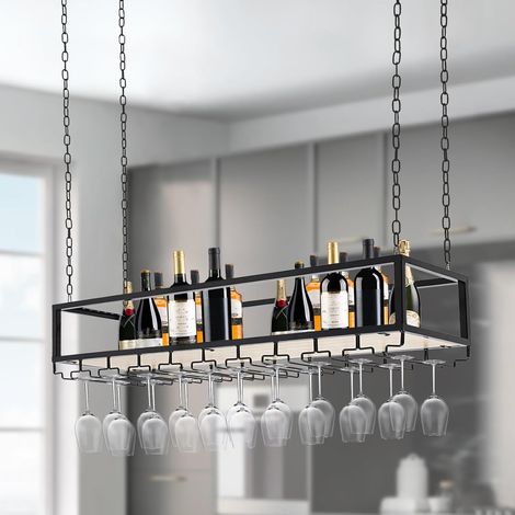 Étagère à verre à vin suspendue, étagère de plafond, étagère à vin suspendue, étagère suspendue flottante, étagères de rangement, casier à vin de plafond avec support en verre, étagère à verres à vin (1/5)