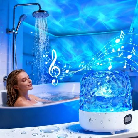 Lampe de douche étanche avec haut-parleur Bluetooth et bruit blanc, 16 couleurs, projecteur d'ondes océaniques, télécommande et commande tactile pour la douche (1/5)
