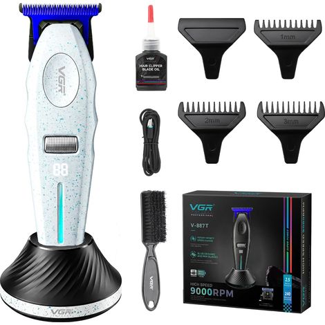 887T Finishing Trimmer With Charging Station, White  Men's Hair Clipper with 6 Levels Adjustable Adjustable Motor Trimmer 9000 RPM, Removable and Washable Ceramic Blade (1/5)