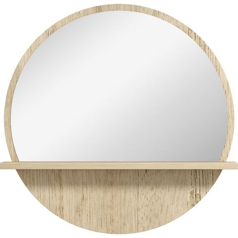 Mirror of bathroom round in agglomere and glass with shelf of storage and 2 hooks rear, MM45 x 10 cm (1/5)