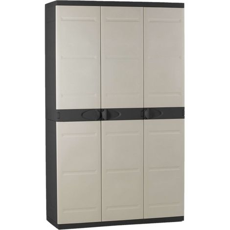 JARDIN202 - Armario de Resina con Escobero 3 Puertas y 4 Estantes Almacenaje Exterior Titanium Beige o Negro 105x44x176 cm (Negro)