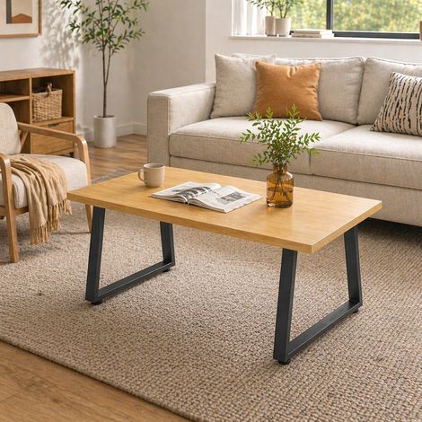 Lot de 2 pieds de table trapézoïdaux en acier, 12 trous et 12 vis. Charge maximale : 75 kg. Pour bancs et tables basses. Noir.