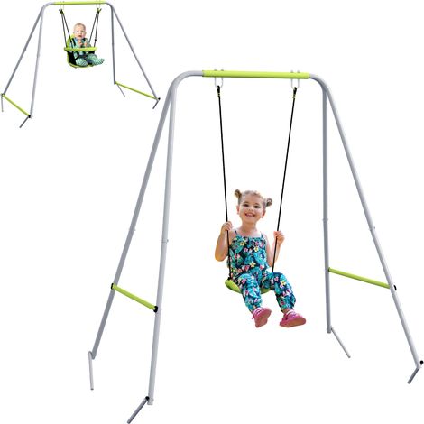 Balançoire portique balançoire 2 en 1, pour bébé ceinture de sécurité à 5 points intérieure extérieure vert