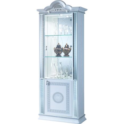 Vitrine 2 portes bois vernis laqué brillant blanc et gris Venus 78cm (1/3)