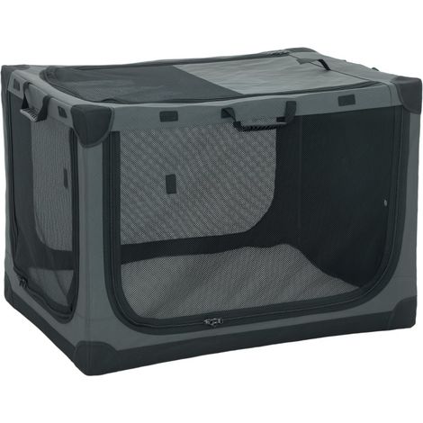 Cage de transport pliable pour chien avec coussin amovible en tissu Oxford gris pour chiens jusqu'à 30 kg (1/5)