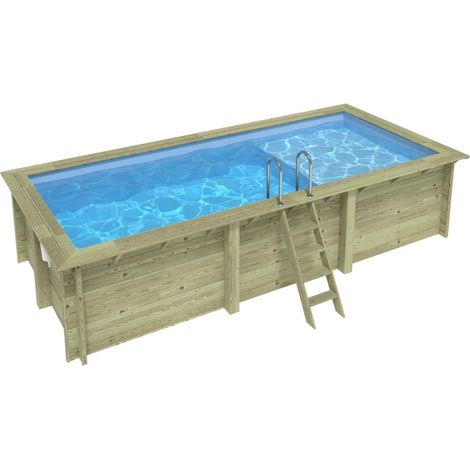 Piscina in legno AQUA 6.1 x 2.85 – H.1.31 m con spiaggia, azzurro chiaro, con supporti da cementare - BAS7307OSPI+PLA307