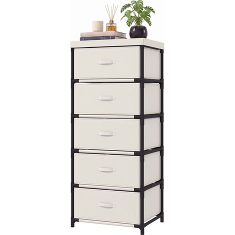 Commode Chambre à Coucher 5 Tiroirs Tissu Structure Acier Beige (1/5)