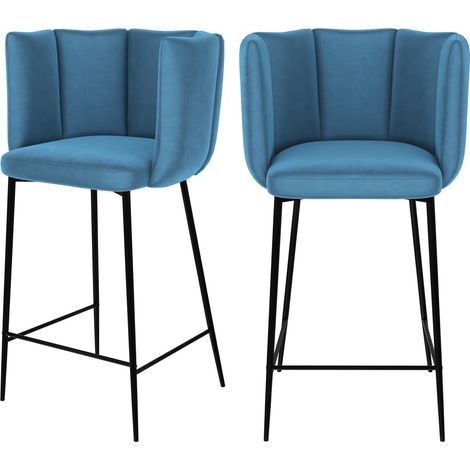 Set de 2 sillas para isla de cocina de terciopelo azul 65 cm - Rosy (1/4)