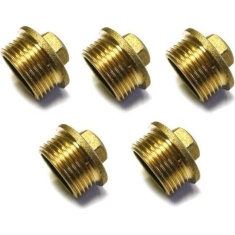 Lot de 5 Bouchon Mâle Laiton 1'' Accessoire en laiton Aenor Bouchon en laiton 1'' avec filetage extérieur (1/5)