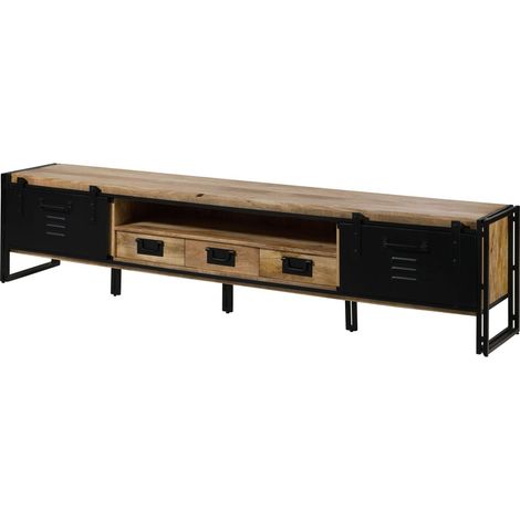 TV-Board Mango 260x45x55 natur klar lackiert / Metall schwarz BLACKBURN 553