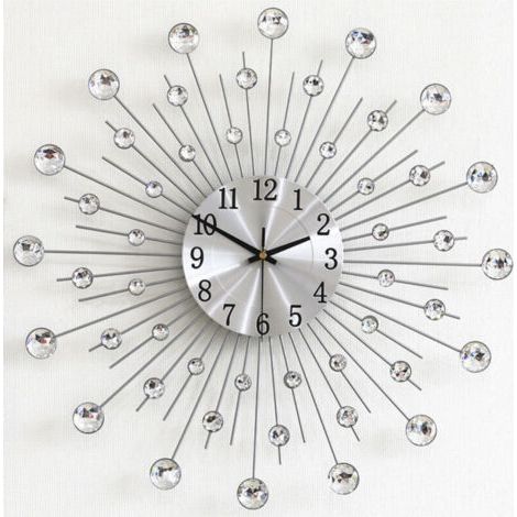 Horloge Murale Argenté Geante avec Strass, Metal Silencieuse Pendule Murale Moderne Nordic Décoration, Créative Design pour Salon Chambre Bar 50cm (1/4)