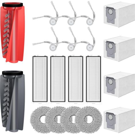 20 Stück Qrevo Curv Zubehör kompatibel mit Roborock Qrevo Curv/Curv s5x/ qrevo S5V/Qrevo Edge S5A Rboter-Staubsauger, 2 Rollenbürste, 4 HEPA-Filter, 4 Staubbeutel, 4 Wischtücher, 6 Seitenbürsten (1/5)