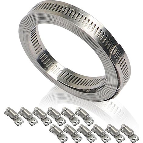 Lot de 12 Colliers de Serrage en Acier Inoxydable avec Vis, 5 Mètres, pour Tuyaux d'Eau, Gaz, Radiateur et Réservoir (1/5)