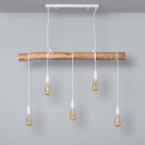 Lampada a Sospensione in Metallo e Legno Yagis Bianco (1/5)