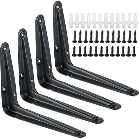 4Pcs Shelf Brackets 6 inch, Black L Brackets Heavy Duty Angle Shelf Supports London Style (1/5)
