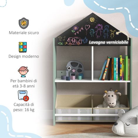 Étagère de jeux pour enfants avec tiroirs amovibles et étagères, rangement jouets vert. (1/5)