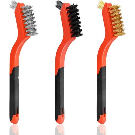 Ensemble de brosses métalliques à double tête, rouge 3 x 18 cm × 3 cm × 5 cm Brosse métallique en cuivre pour nettoyer les interstices (1/5)