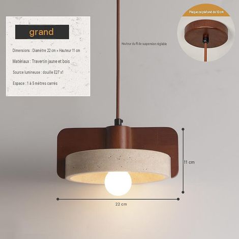Suspension X pierre travertin noyer, douille E27 220V, LED froid
