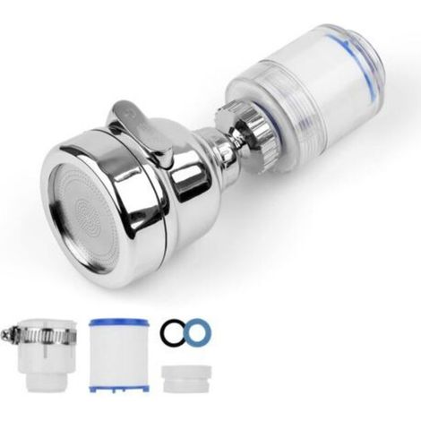 3e Vitesse Mousseur Robinet, 360 Degrés Pivotant Filtre eau Robinet, Avec deux Eléments Filtrants en Coton PP, Convient pour la Cuisine et la Salle de Bain Filetage Mâle M22, Argent (1/5)