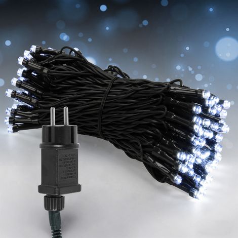 TolleTour Guirnalda de luces LED exterior 10 m, 100 LED blanco frío, 8 modos, jardín, terraza, Navidad, cable negro (1/5)