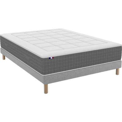 Ensemble matelas ressorts ensachés 7 zones H28 cm sommier en kit gris 160x200 cm (1/5)
