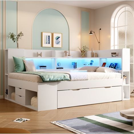 Cama dormitorio con almacenamiento LED y carga USB-C HAVRYA (1/5)