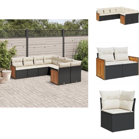 8-tlg. Garten-Sofagarnitur mit Kissen Schwarz Poly Rattan - Gartengestelle - Gartenmöbelset - Lounge Set - Rattan Möbel - Gartenlounge (1/5)