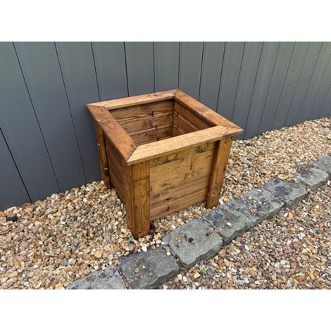Multi Pack of 2 - Prestbury Raised Square Large Planter - Timber - L47.5 x W47.5 x H42 cm - Minimal Assembly Required