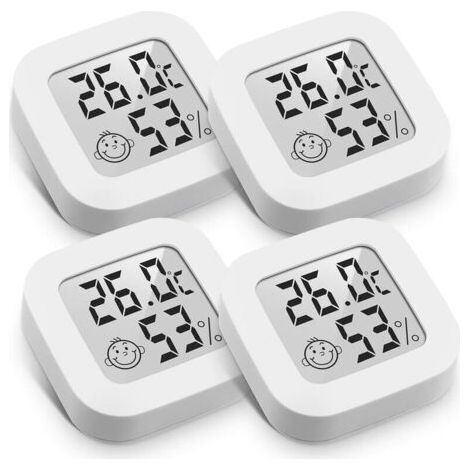Mini Thermomètre Hygromètre Intérieur Digital à Haute Précision, Moniteur de Température et Humidimètre, Thermo Hygromètre Indicateur du Niveau de Confort (4.3cm4.3cm, blanc, 4)