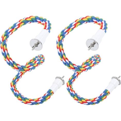 Jouets pour oiseaux, perchoir en corde spirale d'escalade, jouets pour oiseaux colorés, corde en coton colorée, perchoir pivotant pour perroquets gris d'Afrique (80 cm) (1/4)