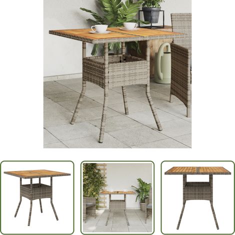 Gartentisch - Gartentisch mit Akazienholz-Platte Grau 80x80x75 cm Poly Rattan (1/5)