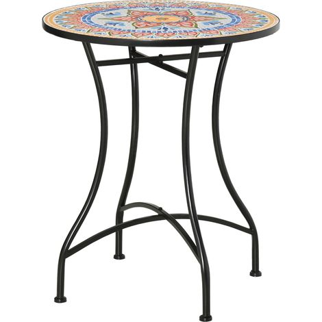 Table d'extérieur ronde en métal avec plateau mosaïque en céramique multicolore Ø60 cm (1/5)