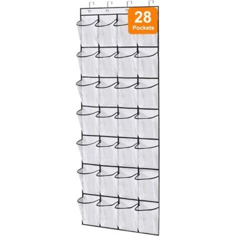 Organiseur de chaussures à suspendre avec 28 grandes poches, meuble à chaussures en maille, blanc (1/4)