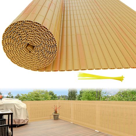 Wolketon PVC Sichtschutzmatte Balkon & Zaun – Wetterfester Sichtschutzzaun für Zaun, Windschutz, Zuschneidbar Bambus 140x300cm