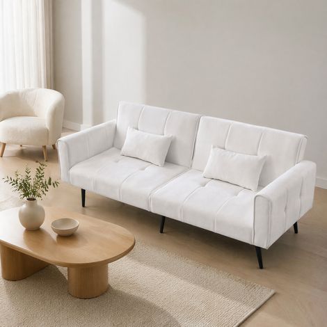 Canapé-lit convertible 175x71x71 cm beige, tissu côtelé, structure en bois et pieds métal MEUBLIV (1/5)