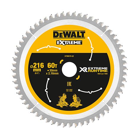 DeWalt DT99570-QZ - Hojas para sierra circular estacionaria XR Extreme Runtime, 216 x 30 mm 60D 7º