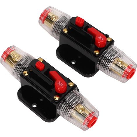 Disjoncteur en ligne 12-24 V avec porte-fusible à réarmement manuel, cosses de batterie et gaine thermorétractable pour système audio de voiture ou de bateau, 30 A (1/5)