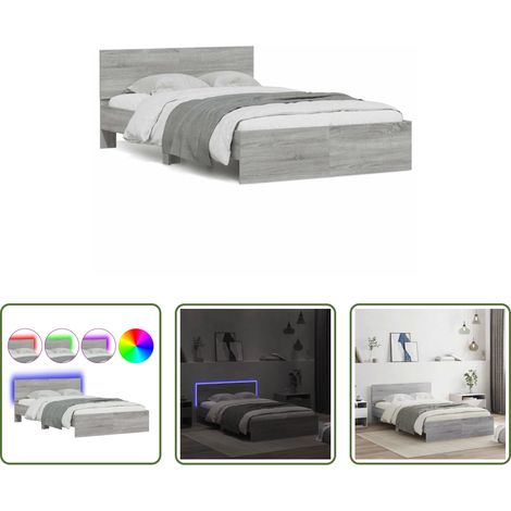 vidaXL Estructura de cama cabecero y luces LED gris Sonoma 120x190 cm (1/5)