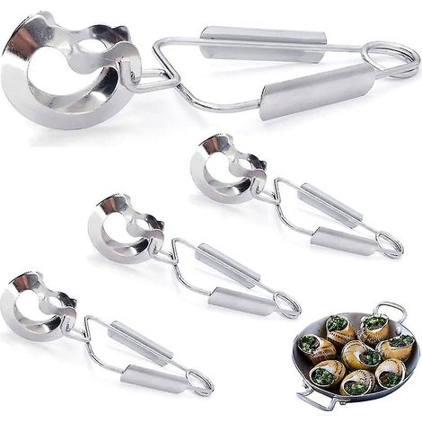 Pince à escargot en acier inoxydable (lot de 4), pince à salade, mini pince de cuisine en acier inoxydable, pince à escargot à tête creuse anti-brûlure, pour la maison (1/5)