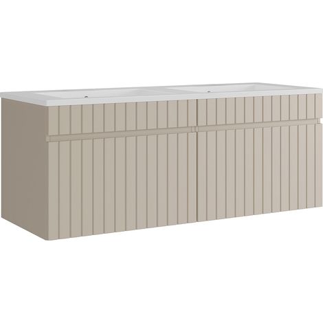 Meuble de salle de bain suspendu strié beige avec vasque à encastrer - 120 cm - SATARA (1/4)