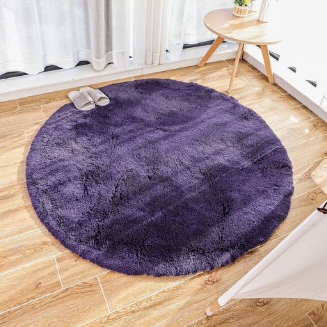 Tapis de Salon Moderne, décoration de la Maison, Tapis de Chambre en Velours Rond en Peluche Super Doux, Tapis d\\'intérieur Doux et Moelleux (Violet, 120x120 cm)-Fei Yu (1/4)