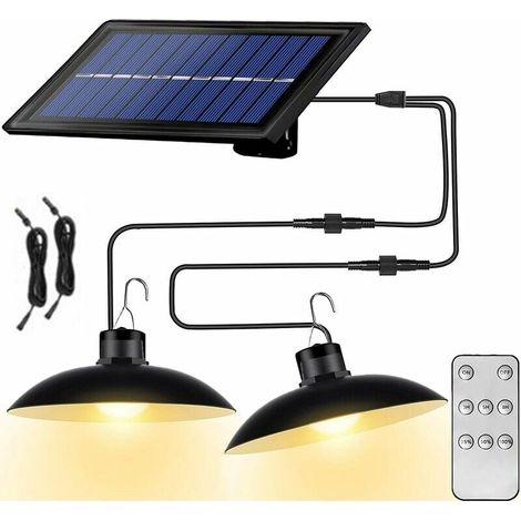Solaire lampes Lustre solaire avec télécommande étanche 2 têtes câble 3 m - Lumière chaude (1/5)