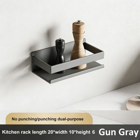 (20 cm - Gris anthracite) Étagère de rangement de cuisine facile à nettoyer en acier inoxydable, porte-épices amovible et lavable, porte-bouteilles mural, sans perçage (1/5)