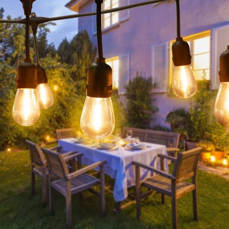 Guirlande Lumineuse Exterieure, 10M S14 Guirlande Guinguette avec E27 10+1 Plastique LED Ampoules, Étanche IP65 Blanc Chaud Guirlande Electrique pour Terrasse, Jardin, Mariage