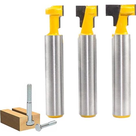 Fresa per scanalature a T, set da 3 pezzi, punte per router da 8 mm, frese con lame per legno, set di taglio per scanalature a T, per utensili elettrici e lavori di falegnameria (1/5)
