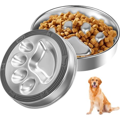 Gamelle anti-glouton pour chien en acier inoxydable 304, Ø22 cm, avec tapis en silicone antidérapant, pour une alimentation lente et sûre pour les chiens de taille moyenne et grande (1/4)
