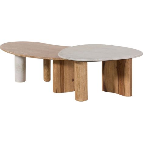 Couchtisch Sheesham 2er-Set natur sandgestrahlt lackiert / Marmor weiß ORGANIC COLLECTION 33 (1/4)