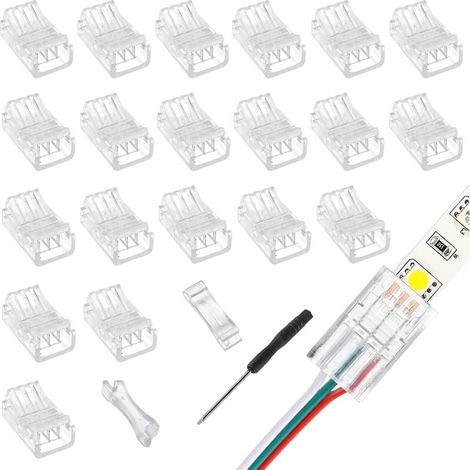 20 pcs Connecteur LED pour bande lumineuse, compatible 5V/12V/24V, 10 mm, 3 broches, pour rubans 5050 et 22 AWG (1/5)