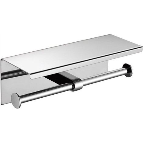 Argent - 27x11x10 cm - Porte papier toilette acier inoxydable avec support smartphone, capacité de rangement 2 rouleaux, Acier inoxydable (1/3)